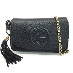 Gucci Chain Shoulder Bag Black Leather GG